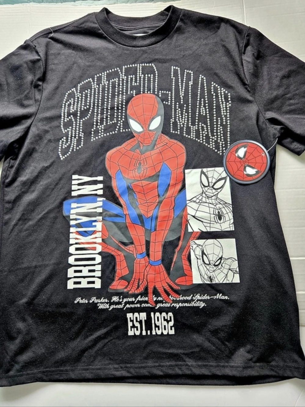 Marvel Spider-Man Brooklyn NY Rhinestone Graphic T-Shirt